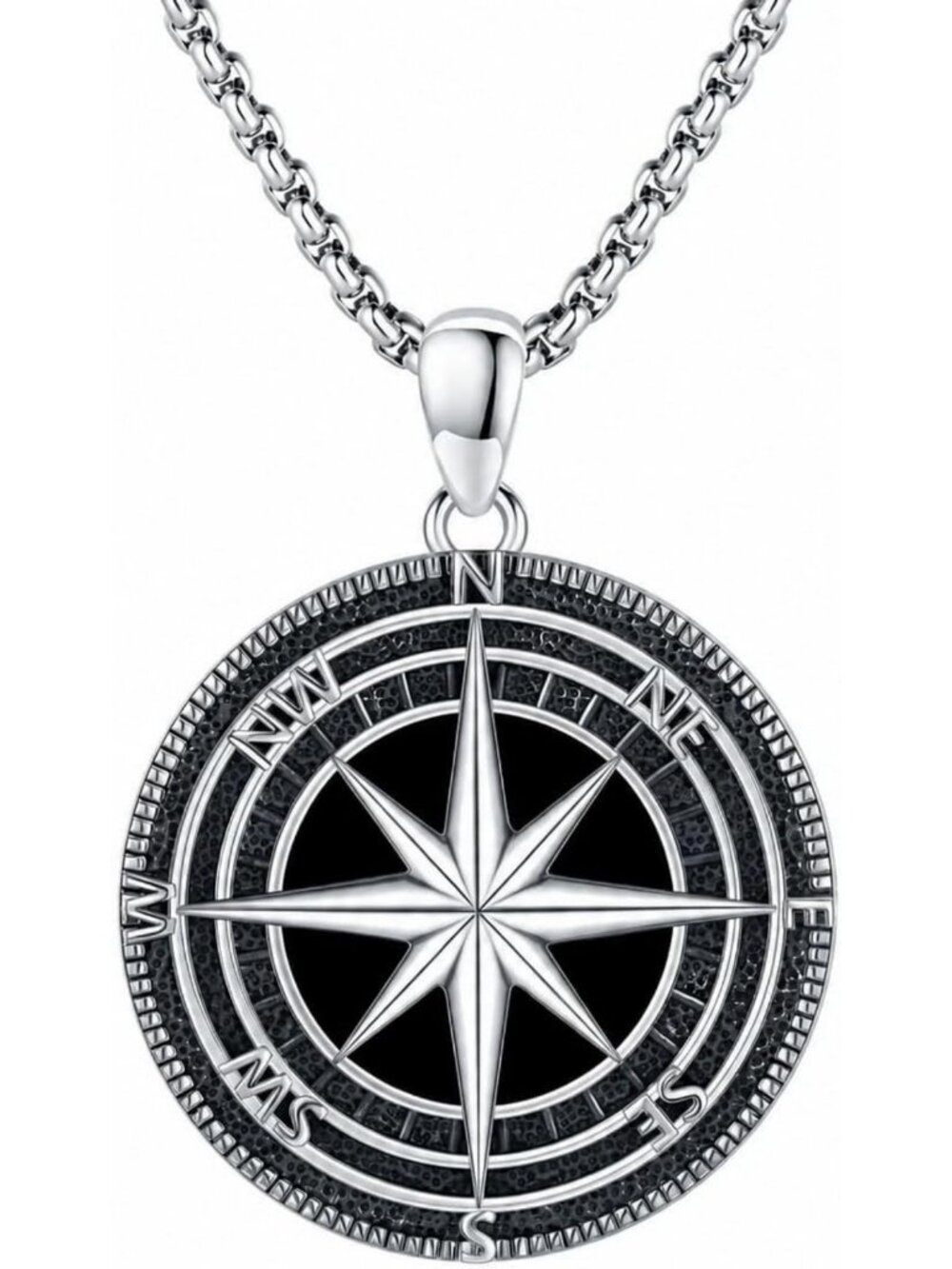 Nautical Compass Necklace for Men - Black Onyx, Turquoise, Abalone, Gold Plated